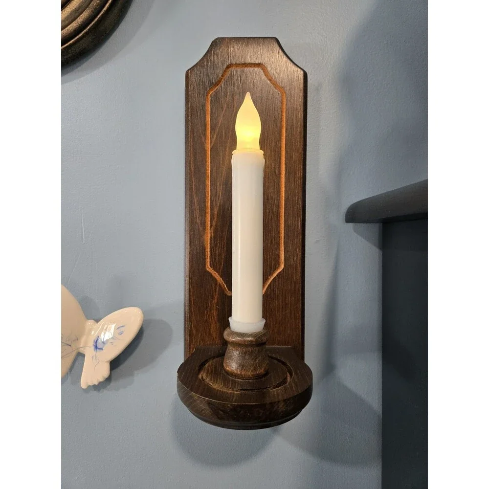 Vintage S/2 Basketville wood hanging Wall sconce candlestick holders Made In USA